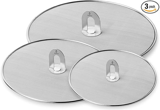 Homestia Splatter Screen for Cooking - Stainless Steel Grease Splatter Guard for Frying Pan, No Cooking Oil Mess No burns, Ultra Fine Mesh Lids Set of 3 (10'', 11.5'' 13'') by Homestia
