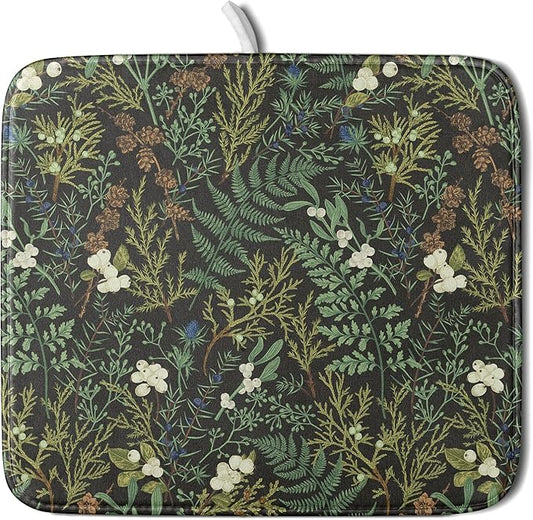 Green Plants Dish Drying Mat for Kitchen Counter Microfiber Absorbent Dish Draining Reusable Washable Foldable 16"x18" by Unknown