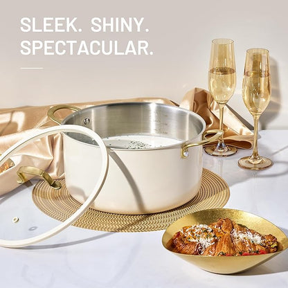 CAROTE 8QT Full Clad Tri Ply Stainless Steel Stock Pot with Lid, Kitchen Stockpot Soup Pot, Outer Ceramic Layer, Even Heating, All Stoves Compatible, Oven & Dishwasher Safe, Stay Cool Handle, White - Image 6