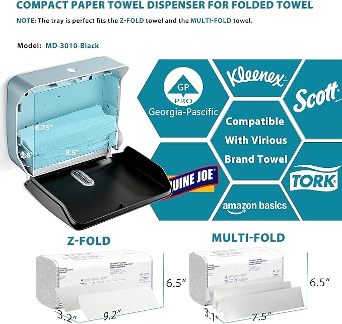 Paper Towel Dispenser Wall Mount - No-Drill Adhesive Multifold Paper Towel Dispenser for RV Bathrooms, Guest Suites & Compact Kitchens, Locking Commercial Design - Image 5
