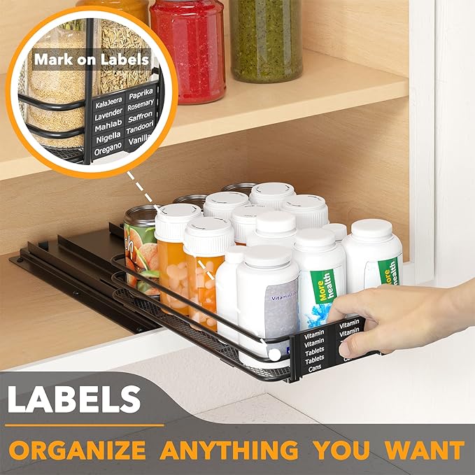 SpaceAid Pull Out Spice Rack Organizer for Cabinet, Heavy Duty Slide Out Seasoning Kitchen Organizer, Cabinet Organizer, with Labels and Chalk Marker, 4.5" W x10.75 D x2.5 H, 1 Drawer 1-Tier - Image 5