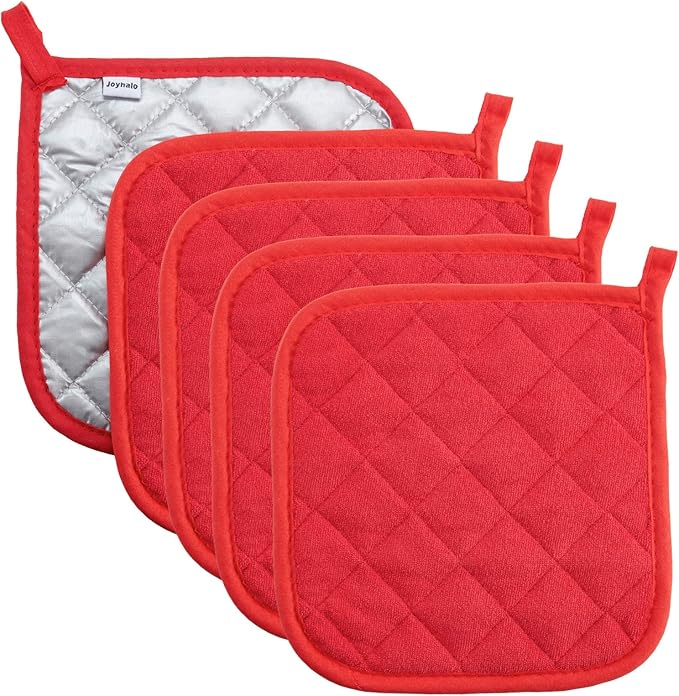 Pot Holders Cotton Made Machine Washable Heat Resistant Potholder, Pot Holder, Hot Pads, Trivet for Cooking and Baking (5, Red) by Joyhalo
