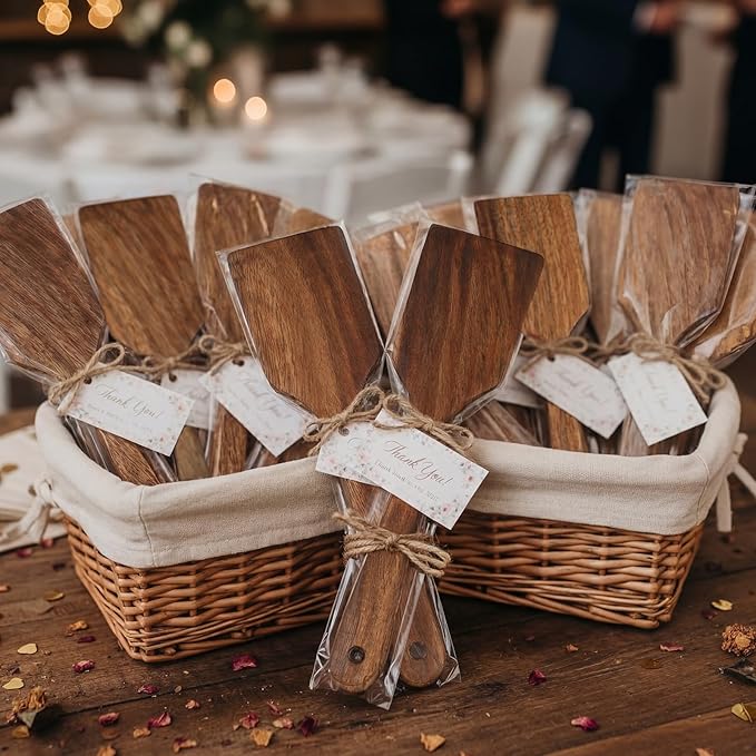 Sieral 20 Pcs Wooden Spatulas Bulk, 11 Inches Natural Acacia Wooden Spatulas with Comfortable Handle, Hard Texture Utensils for Cooking Frying Baking Kitchen Wedding Gifts