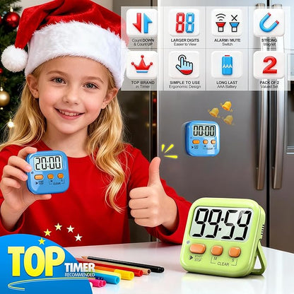 Antonki 2 Pack Digital Timer for Kids, Magnetic Countdown Kitchen Timers for Cooking, Egg, Classroom, Teacher, Exercise, Study, Oven - Battery Included - Image 3