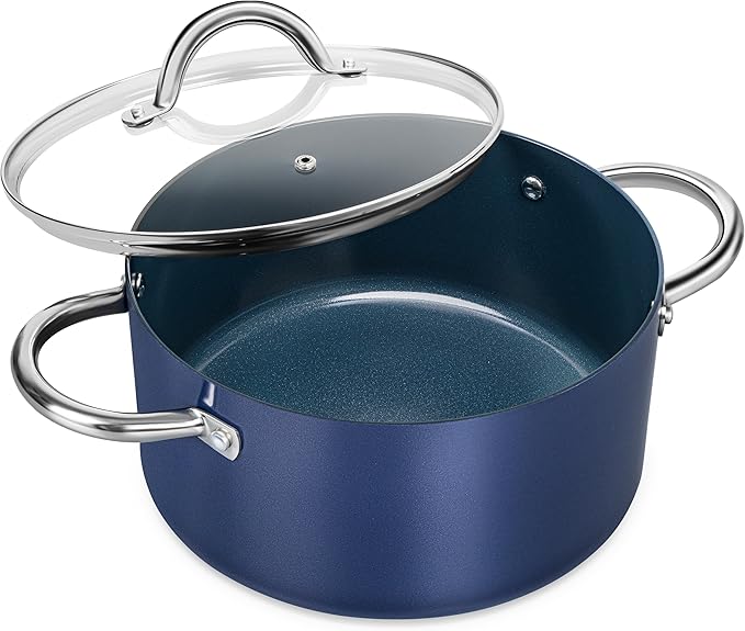 MICHELANGELO Stock Pot with Lid - 5 Quart Cooking Pot with Nonstick Coating, Ceramic Soup Pots with Stainless Steel Handle, Non Stick Pot Induction Compatible, Blue by Michelangelo