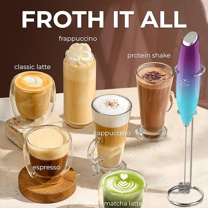 Zulay Kitchen Patented Tornado Triple Whisk Milk Frother with 4 Duracell Batteries – Handheld Foam Maker for Coffee, Lattes, Matcha & Hot Chocolate – Rich, Creamy Froth in Seconds - Borealis - Image 5
