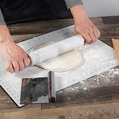 Koville African Natural Marble Rolling Pin, Non-Stick Polished Dough Roller, Pasta, Dumpling, Fondant, Pie Crust, Bread, Pizza Dough, Kitchen Baking Pastry Tools with Mat/Scraper(Grigio Fantasy) - Image 8
