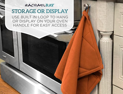 Rachael Ray Kitchen Towel, Oven Glove Moppine - 2-in-1 Ultra Absorbent Kitchen Towels with Heat Resistant Padded Pockets Like Pot Holders and Oven Mitts to Handle Hot Cookware - Burnt Orange, 2 Pack