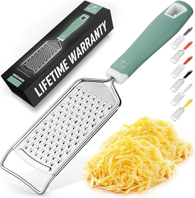 Zulay Kitchen Professional Cheese Grater Stainless Steel - Durable Rust-Proof Metal Lemon Zester Grater With Handle - Flat Handheld Grater For Cheese, Chocolate, Spices, And More - Mint by ZulayKitchen