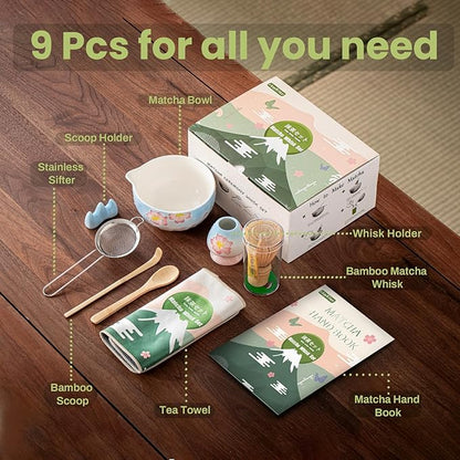 Clay&Fire Matcha Whisk Set，9 Pcs Ceramic Matcha Set, 15 OZ Matcha Bowl with Spout and Whisk，Matcha Kit for Friend, Ideal Gift for Matcha Lover（Cherry Bloom） - Image 7