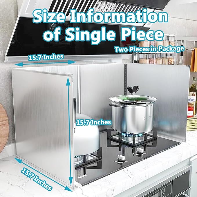 2 PCS Stove Grease Splatter Screens Guard | Range Backsplash Splatter Guard for Wall | 2 Sided Foldable Splash Shield Metal Panel Protector for Cooking, Stainless Steel, 15.7 X 15.7 X 15.7 Inches - Image 2