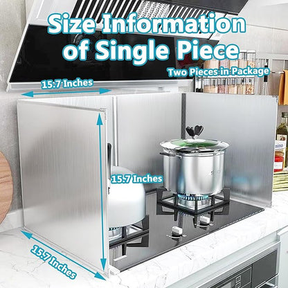 2 PCS Stove Grease Splatter Screens Guard | Range Backsplash Splatter Guard for Wall | 2 Sided Foldable Splash Shield Metal Panel Protector for Cooking, Stainless Steel, 15.7 X 15.7 X 15.7 Inches - Image 2