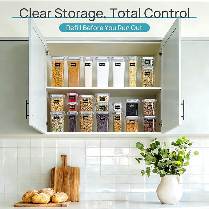 Vtopmart Airtight Food Storage Containers with Lids, 24 pcs Plastic Kitchen and Pantry Organization Canisters for Cereal, Dry Food, Flour and Sugar, BPA Free, Includes 24 Labels，Gray - Image 7