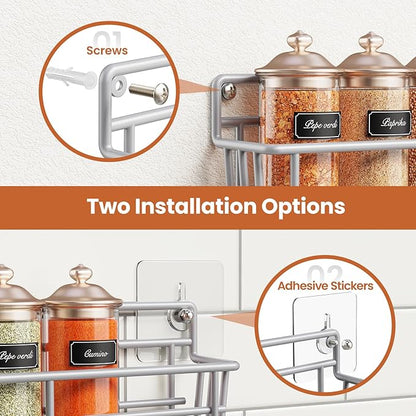 Mystozer 5 Pack Spice Rack Seasoning Organizer Wall Mount, Screw or Adhesive Hanging Shelf Basket Spice Organizer Pantry Organizers Shelf for Kitchen Spice Organization for Cabinet (Silver) - Image 4