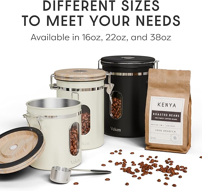 Veken Coffee Sugar Canister with Window, Airtight Stainless Steel Kitchen Food Storage Container with Lids, Date Tracker and Scoop for Grounds Coffee, Beans, Tea, Flour, Cereal Jars, 16OZ, Cream - Image 7