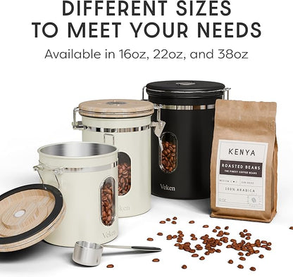 Veken Coffee Sugar Canister with Window, Airtight Stainless Steel Kitchen Food Storage Container with Lids, Date Tracker and Scoop for Grounds Coffee, Beans, Tea, Flour, Cereal Jars, 16OZ, Cream - Image 7