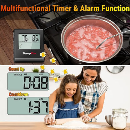 TempPro TP16 Large LCD Digital Meat Thermometer for Cooking, Smoking, Grilling, BBQ Food Temperature Indicator with Clock Timer and Stainless Steel Probe, Black(Previously ThermoPro) - Image 5