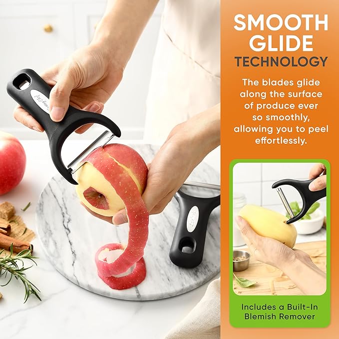 Spring Chef Stainless Steel Vegetable Y Peeler for Kitchen, Dishwasher Safe Potato Peelers with Ultra Sharp Blades & Soft Grip Handle, Perfect for Apple, Carrot, Cucumber, Veggie - Set of 2 - Black - Image 4