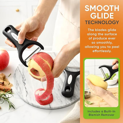 Spring Chef Stainless Steel Vegetable Y Peeler for Kitchen, Dishwasher Safe Potato Peelers with Ultra Sharp Blades & Soft Grip Handle, Perfect for Apple, Carrot, Cucumber, Veggie - Set of 2 - Black - Image 4