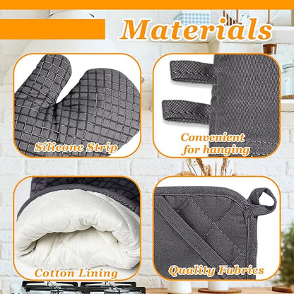 4 Pcs Oven Mitts and Pot Holders,Kitchen Long Oven Glove High Heat Resistant 500 Degree,Extra Thicken Oven Mitts and Potholder with Non-Slip Silicone Surface for Baking,Grilling,Cooking(Grey) - Image 3