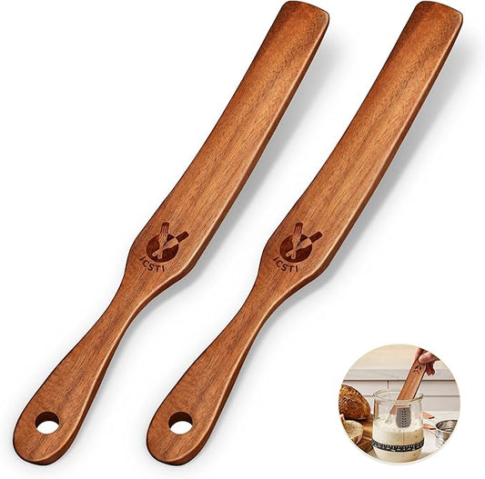 2 Pack Wooden Spurtle for Sourdough Starter, Mixing, Reaching Bottom of Jar, Dough Whisk, Natural from High Moist Resistance Teak, Spurtles Kitchen Tools Wooden Kitchen Utensils for Baking, Cooking by Unknown