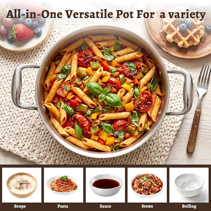 Titanium Stock Pot,7QT StockPot with Lid,Lightweight and Healthy Soup Pot,Induction All Stovetops,Large Capacity Titanium Cooking Pot for Soup,Pasta,Boiling,Stewing