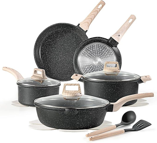 CAROTE 14Pcs Pots and Pans Set Non Stick, Cookware Sets Induction Cookware Granite Cooking Set with Frying Pans, Saucepans, Saute Pan, Extra Large Casserole by CAROTE