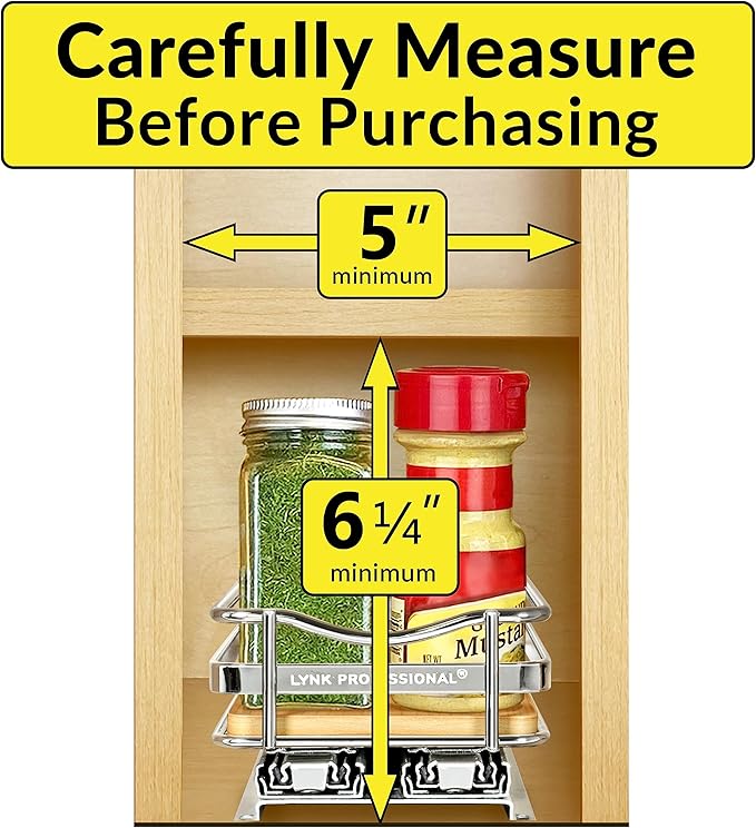 LYNK PROFESSIONAL® Élite™ Pull Out Spice Organization for Cabinets - 4-3/8 inch Wide – Spice Rack for Inside Cabinets – Wood/Chrome - Sliding Spice Rack Organizer for cabinet – Spice Rack - 1 Tier - Image 4