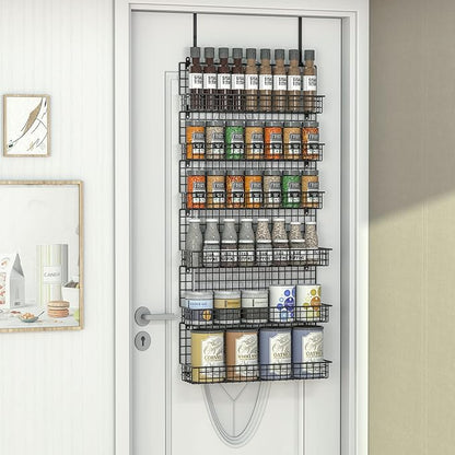 JKsmart 6-Tier Spice Rack Organizer with Door Hook, Wall Mounted & Over the Door Spice Racks for Kitchen Pantry Door Cabinet, Two Size, Large Capacity, Black - Image 6