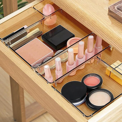 StorMiracle 23 PCS Drawer Organizer Set, 5 Varied Size Bathroom and kitchen Drawer cabinet organizer Trays, Clear Storage Bins for Makeup, Jewelry, Utensils and Gadgets, Champagne - Image 5