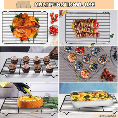 P&P CHEF Cooling Baking Rack Pack of 2, 16.6" x 11.5", Stainless Steel Cooling Racks for Cooking Baking Roasting Grilling Drying, Dense Wires & Smooth Edge, Easy to Clean, Black
