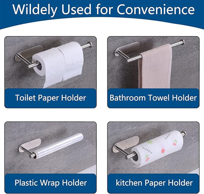 Paper Towel Holder with 2 Hooks-Under Cabinet Paper Towel Holder for Kitchen, Self-Adhesive or Screws, Space Saving Wall Mounted Kitchen Roll Holder, Bathroom, Stainless Steel Brushed Nickel
