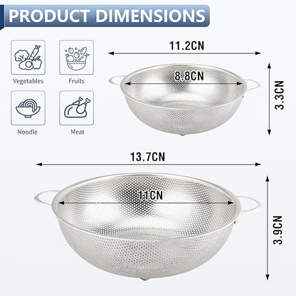Gulex Stainless Steel Colander and Strainer Set(5-Quart and 3-Quart)，Metal Strainers with Base, Strainer for Kitchen Food, Dishwasher Safe - Image 2