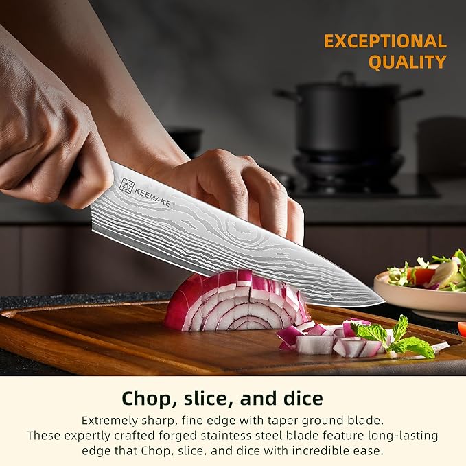 KEEMAKE 14-Piece Knife Set with Block,Ultra Sharp Knife Block Set High Carbon Stainless Steel Kitchen Knife Set Professional Chef Knife Set with Ergonomic Pakkawood Handle and Sharpener