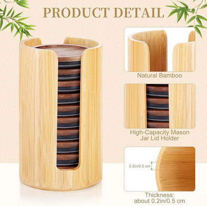 2 Pack Mason Jar Lid Organizer (Wide Mouth & Regular Mouth) Bamboo Ball Jar Wooden Storage Accessories for Home Kitchen Organization & Tumbler Lids, Fit Mason/Canning/Bamboo Lids - Image 5