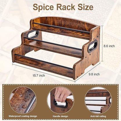 Aminigram Wood Spice Rack Organizer for Cabinet, 3 Tier Spice Shelf Storage, Kitchen Seasoning Organizer for Spice Bottles, Jars, Seasonings, Baking Supplies - Image 3