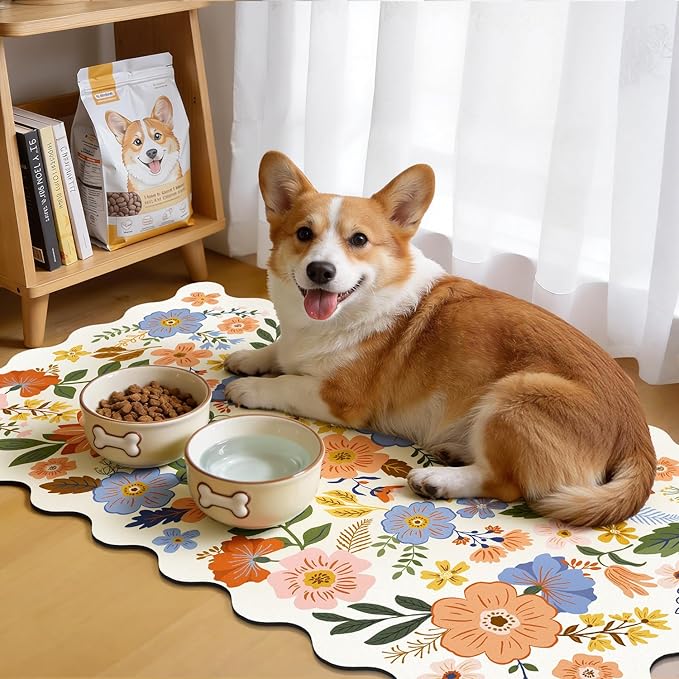 LOKHOM Scalloped Floral Dish Drying Mat, 17"x32" Super Absorbent Coffee Mat with Unique Spring Wildflowers, Cuttable Hide Stain Non-slip Drying Mat for Kitchen Counter Coffee Maker Espresso Machine - Image 5