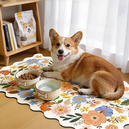 LOKHOM Scalloped Floral Dish Drying Mat, 17"x32" Super Absorbent Coffee Mat with Unique Spring Wildflowers, Cuttable Hide Stain Non-slip Drying Mat for Kitchen Counter Coffee Maker Espresso Machine - Image 5