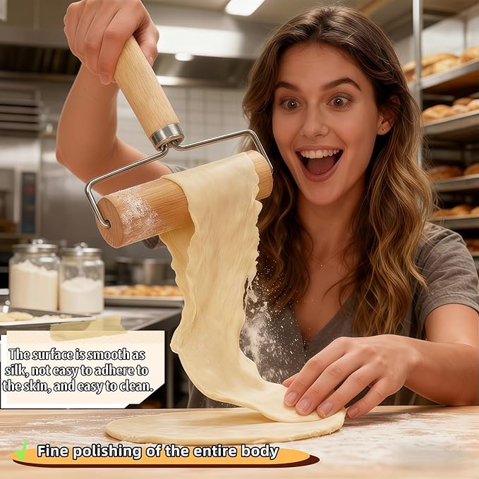 Wooden Rolling Pin Set - Non-Stick Pizza & Dough Roller, Ergonomic Bakery Tool for Cookies, Pie, Bread Dough | Heavy Duty, Easy Clean, Compact Storage | Kitchen Gadget Essential - Image 5