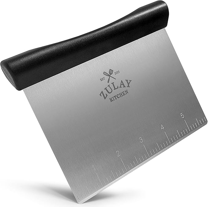 Zulay Premium Multi-purpose Stainless Steel Bench Scraper & Chopper, Easy to Read Etched Markings for Perfect Cuts, Quick & Easy Multi-use Dough Scraper, Dough Cutter & Pastry Scraper (Black) by ZulayKitchen