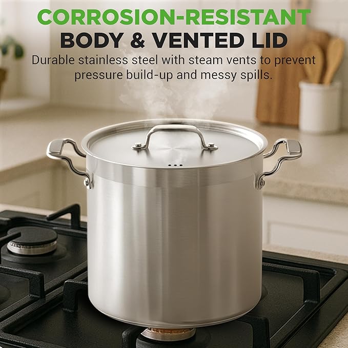NutriChef Stainless Steel Cookware Stock Pot - 24 Quart, Heavy Duty Induction Soup Pot With Lid, Induction, Ceramic, Glass and Halogen Cooktops Compatible - NCSPT24Q - Image 6