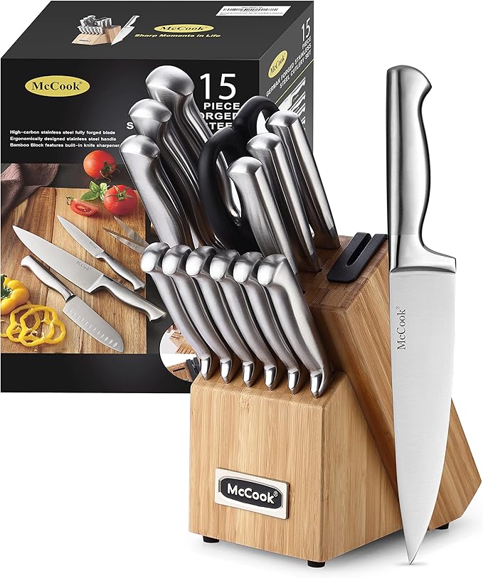 McCook® Knife Sets,German Stainless Steel Knife Block Sets with Built-in Sharpener by McCook