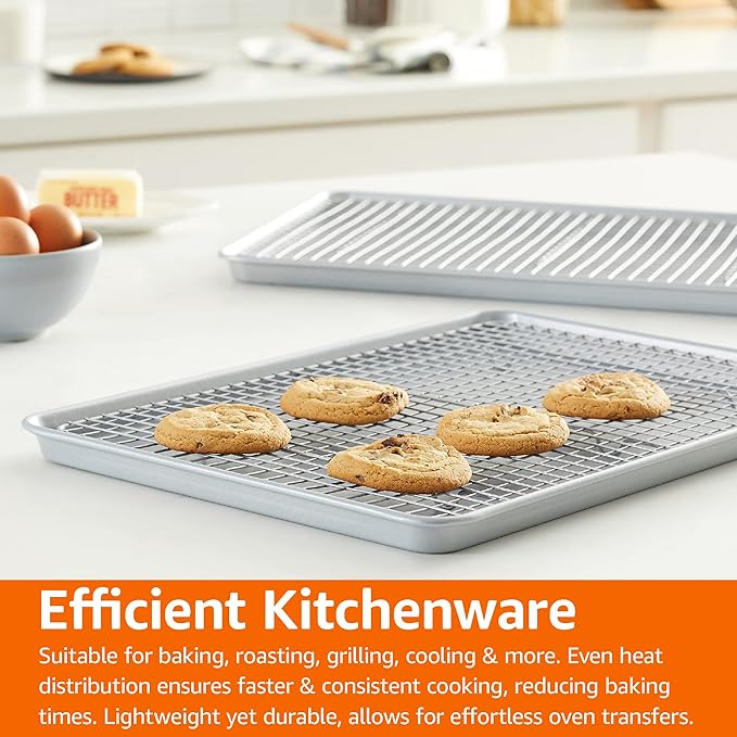 Amazon Basics Ceramic Nonstick Baking Sheets & Cooling Rack Set, Dishwasher Safe, Oven Safe, Half Sheet Size, Gray, 2-Pack - Image 8