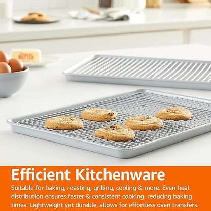 Amazon Basics Ceramic Nonstick Baking Sheets & Cooling Rack Set, Dishwasher Safe, Oven Safe, Half Sheet Size, Gray, 2-Pack - Image 8