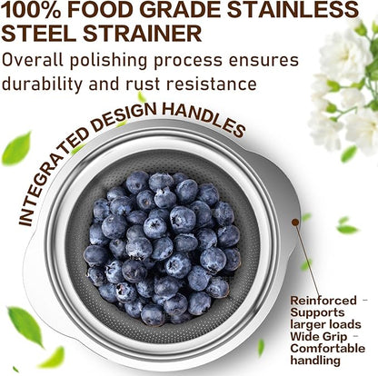 Stainless Steel Strainers for Kitchen, Stainless Steel Colander, Kitchen Strainer for Pasta Fruit Veggie Hot Food, 2 Pack Strainers and Colanders(2QT & 3QT), Dishwasher Safe, Silver - Image 2
