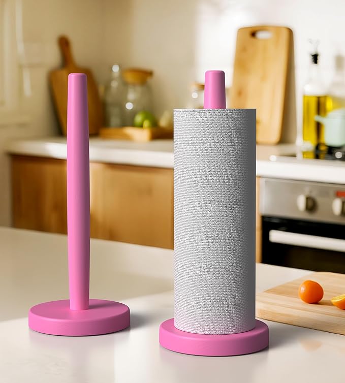 KitchLife Wooden Paper Towel Holder Countertop - Solid Freestanding Paper Towel Dispenser Stand with Anti-Skid Base (Hot Pink) - Image 5