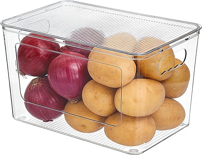 Vtopmart 1 Pack Trash Bag Holder, Stackable Garbage Bag Dispenser for 13/30/33 Gallon Bags, Onion and Potato Storage Bins for Kitchen, Clear Organizer Bins for Under Sink, Laundry Room by Vtopmart
