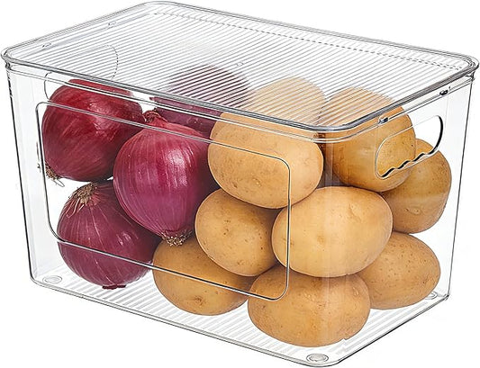 Vtopmart 1 Pack Trash Bag Holder, Stackable Garbage Bag Dispenser for 13/30/33 Gallon Bags, Onion and Potato Storage Bins for Kitchen, Clear Organizer Bins for Under Sink, Laundry Room by Vtopmart