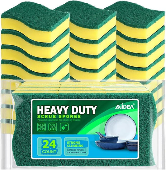 AIDEA Sponges Kitchen, 24 Pack Heavy Duty Dish Sponge, Cleaning Dish Scrubber Sponge for Home and Kitchen, Stink-Free Cleaning Supplies for Pots, Pans by AIDEAHOME