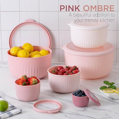 COOK WITH COLOR Prep Bowls with Lids- Wide and Deep Nesting Plastic Small Mixing Bowl Set with Lids, 12 Piece Set - Deep Bowls, Pink - Image 7